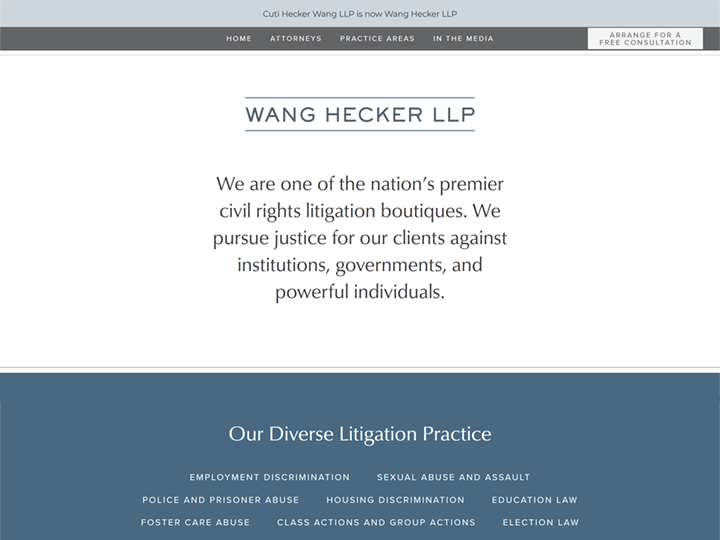 Thumbnail of the Wang Hecker LLP website home page